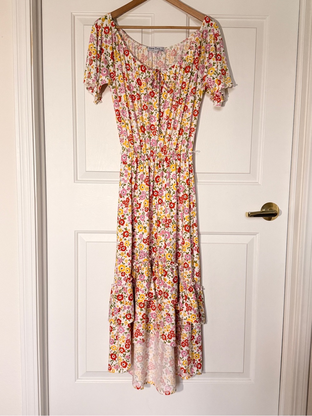 Velvet Torch Floral Smocked Waist Maxi Dress - Yellow & Pink